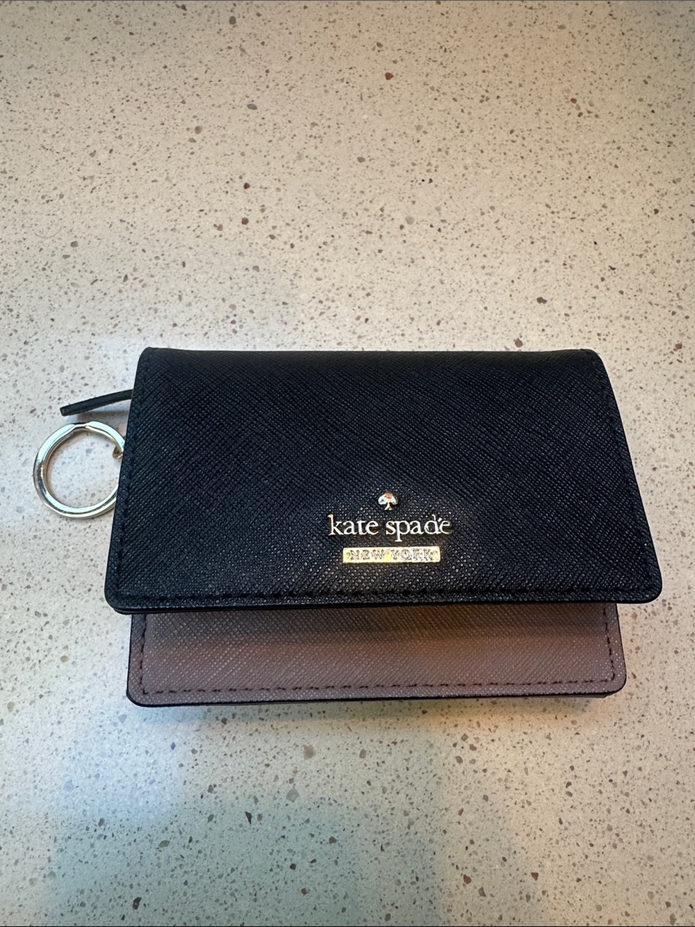 Kate spade New York Black & Taupe Leather Card Case with Keyring